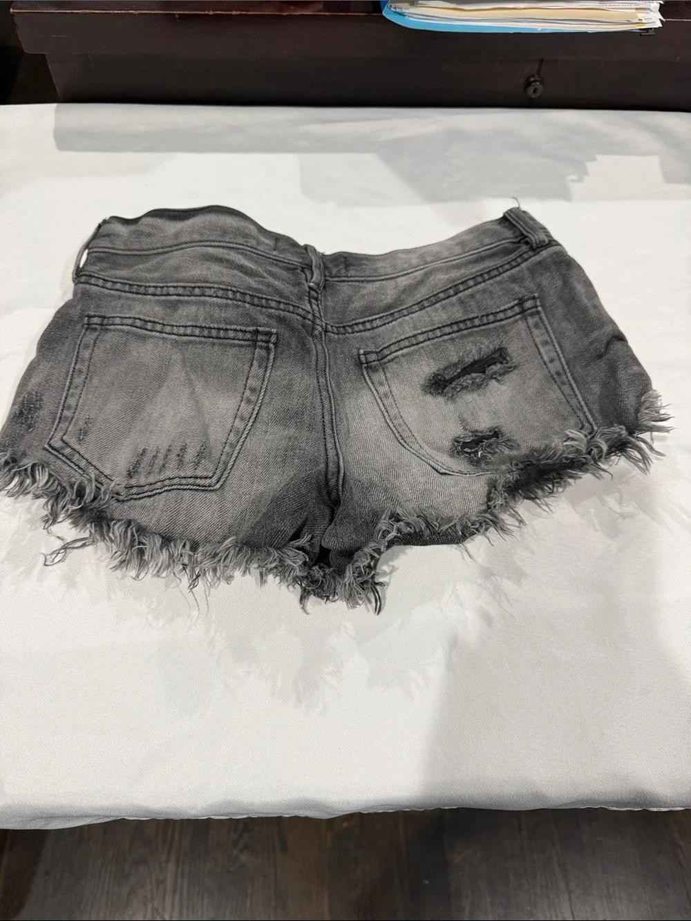 We The Free Black Washed Distressed Jean Shorts